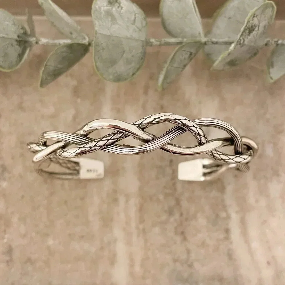 925 Sterling Silver Mens Bangle Bracelet Vintage Cuff Twist Bracelet Modern Cuff
